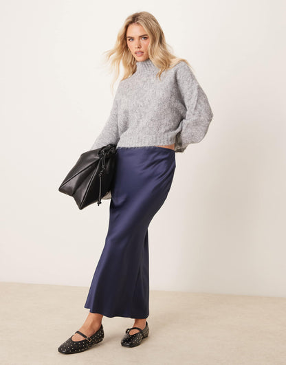 Petite Satin Midi Bias Skirt