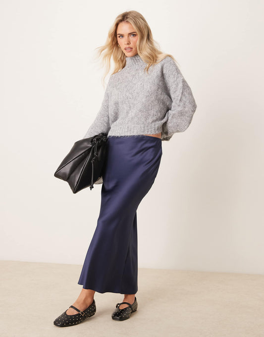 Petite Satin Midi Bias Skirt
