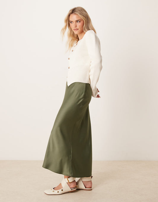 Petite Satin Midi Bias Skirt