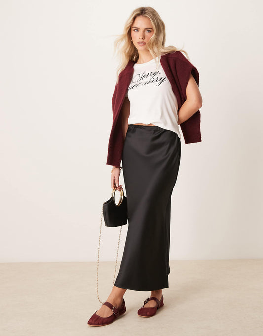 Petite Satin Midi Bias Skirt