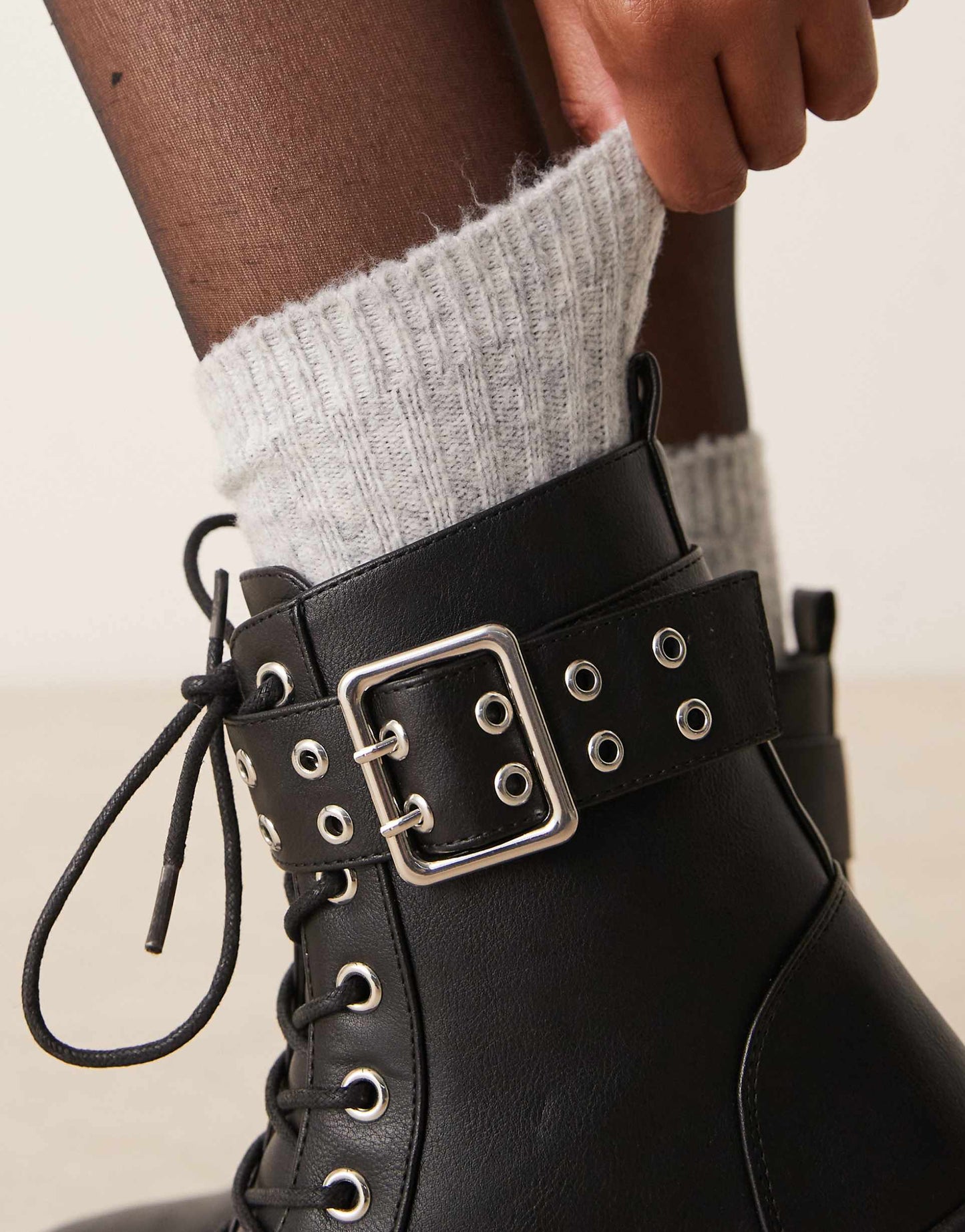 Wide Fit Double Buckle Lace Up Ankle Boot