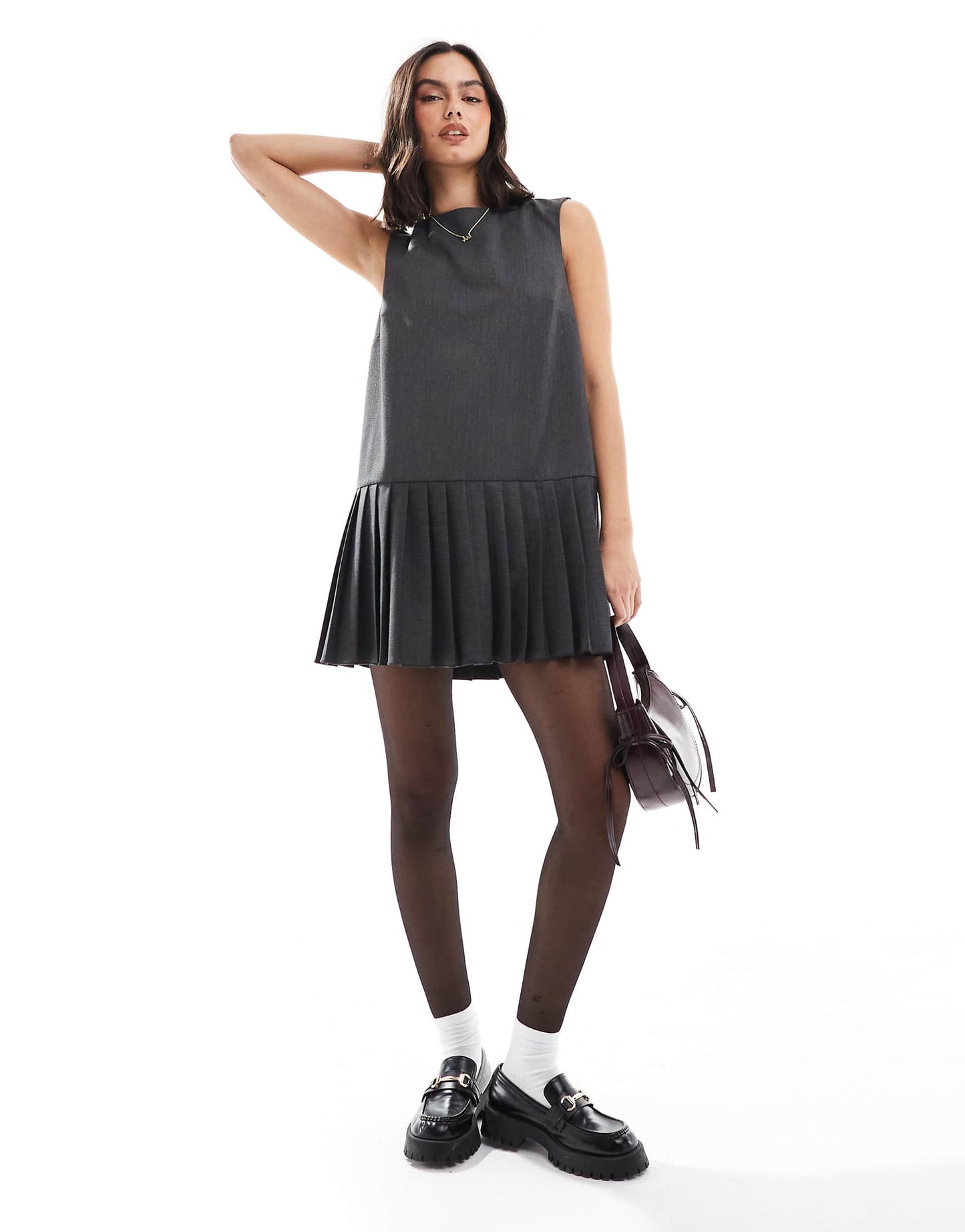 Slash Neck Pleated Mini Dress