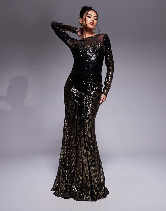 Long Sleeve Aztec Sequin Maxi Dress