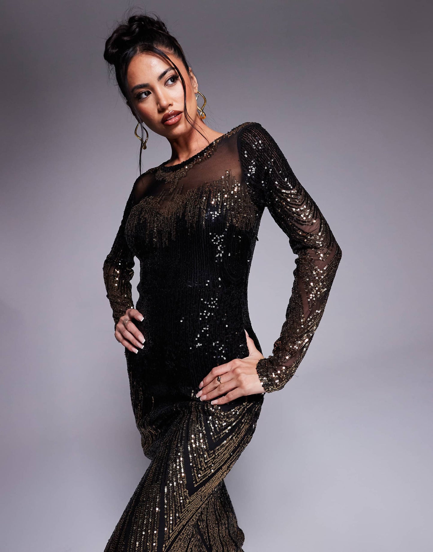 Long Sleeve Aztec Sequin Maxi Dress