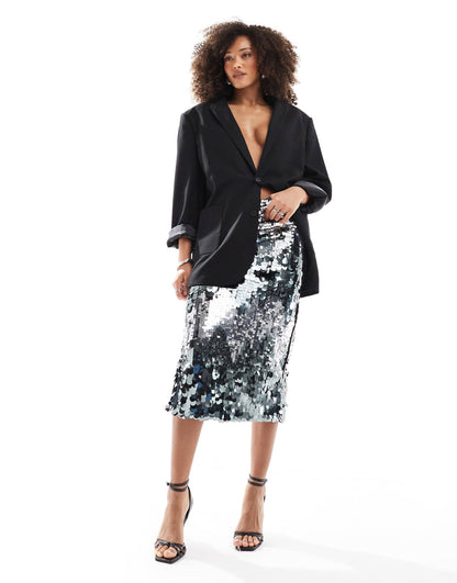 Zig-Zag Sequin Midi Skirt