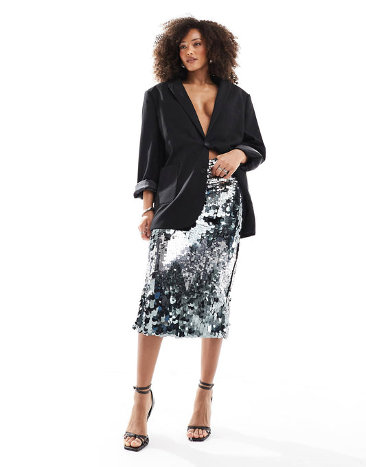 Zig-Zag Sequin Midi Skirt