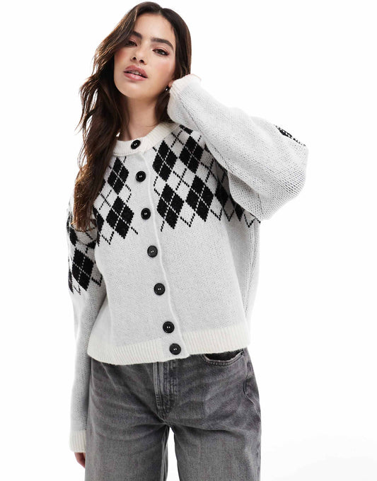 Knitted Cardigan With Argyle Check