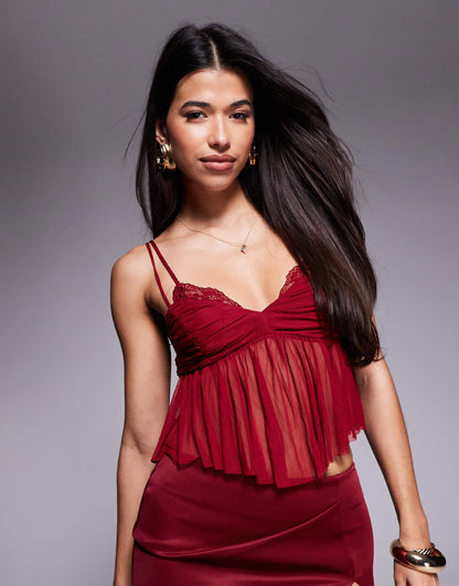 Mesh Lace Detail Babydoll Cami Top