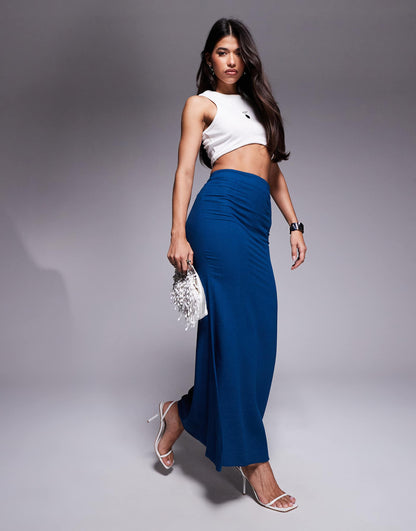 Linen Blend Fishtail Maxi Skirt
