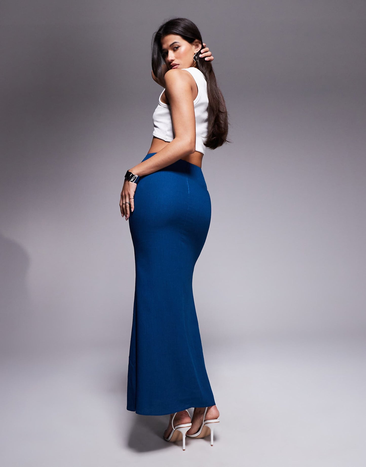 Linen Blend Fishtail Maxi Skirt