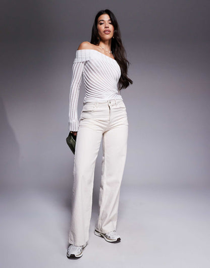 Cloud Sheer Laddered Panel Knitted Foldover Bardot Jumper