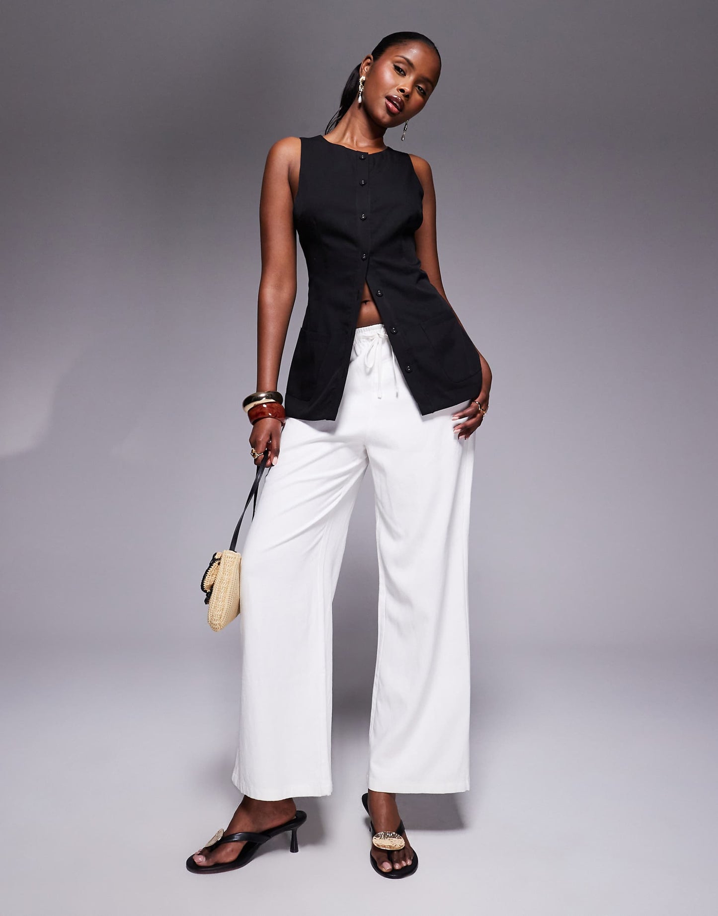 Tailored Longline Tie Back Detail Waistcoat