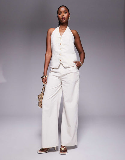 Tailored Halterneck Button Through Waistcoat And Wide Leg Trousers Full Set