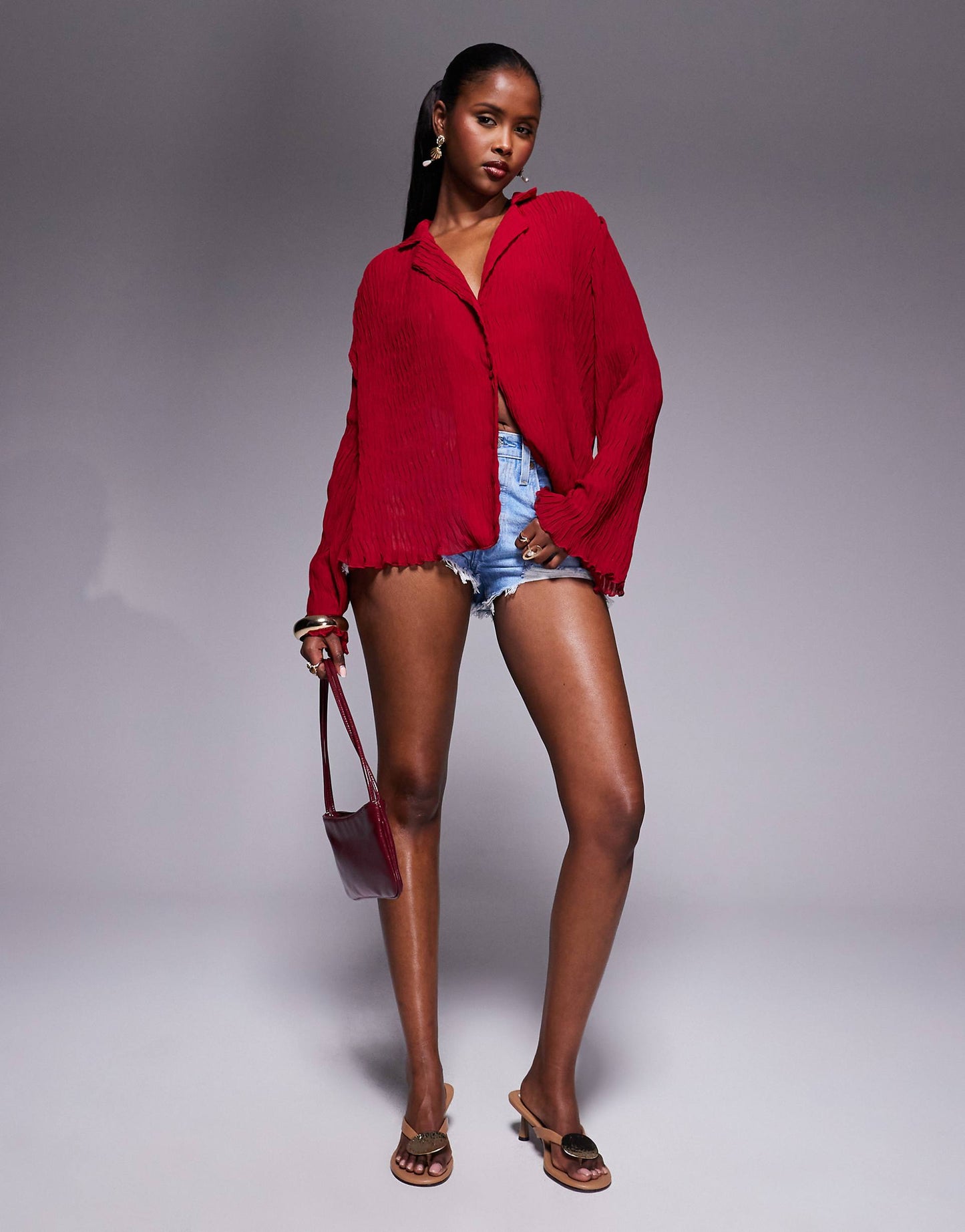 Plisse Lettuce Edge Flared Sleeve Shirt