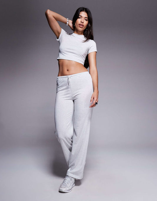 Midvale Fine Rib High Neck Cropped T-Shirt And Wide Leg Trousers Full Set