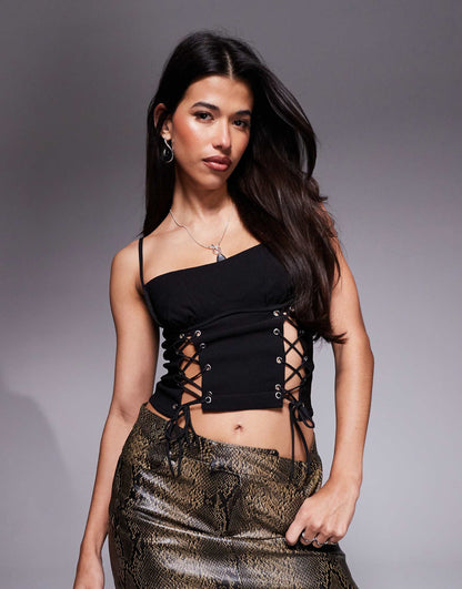 Eyelet Lace Up Detail Cami Top