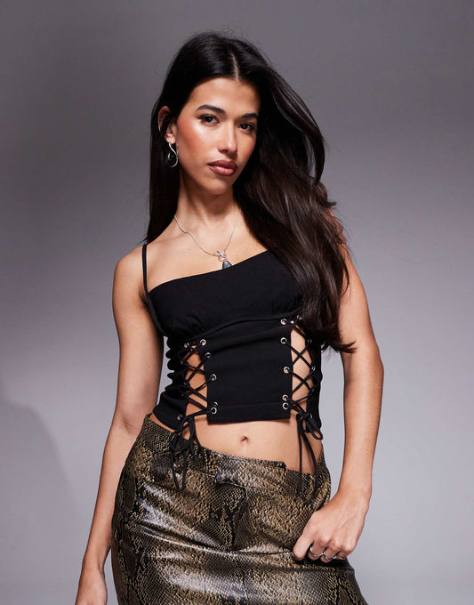 Eyelet Lace Up Detail Cami Top