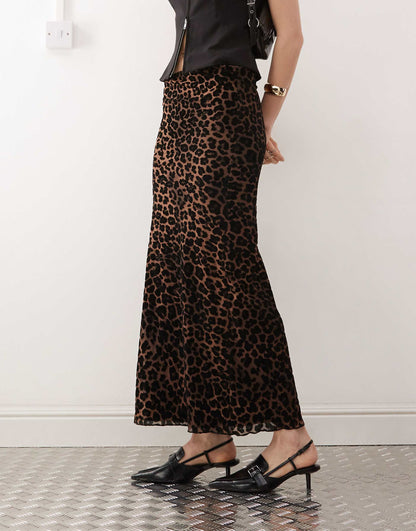 Alfreda Flocked Leopard Maxi Skirt