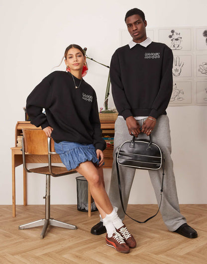 Disney Unisex Oversized Crew Sweatshirt With Mickey Mouse Prints