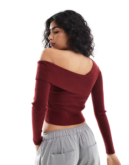 Asym Knit Rib Long Sleeve Top