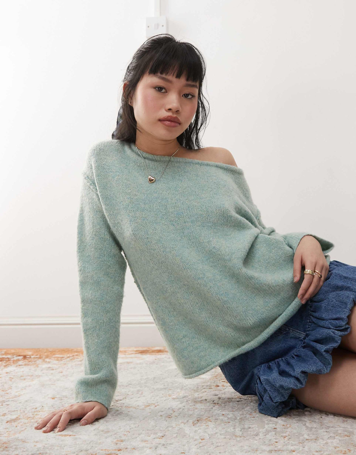 Asym Off The Shoulder Slouchy Cosy Knit Jumper