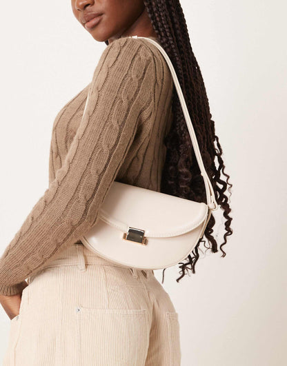 Interchangeable Curve Shoulder And Crossbody Bag With Lock Detail