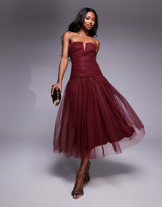 Drop Hem Tulle Midaxi Dress