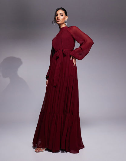 Balloon Sleeve Tiered Maxi Dress
