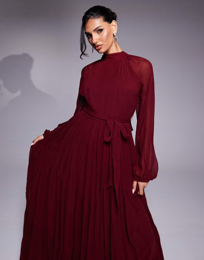 Balloon Sleeve Tiered Maxi Dress