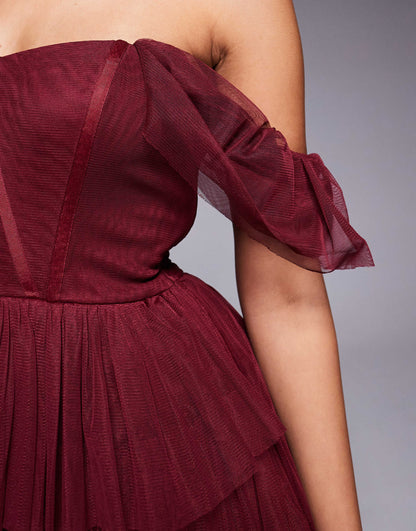 Off Shoulder Corset Tulle Mini Dress