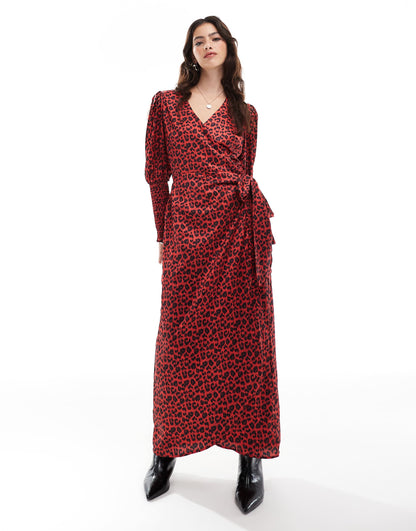 Shirred Cuff Wrap Maxi-Dress