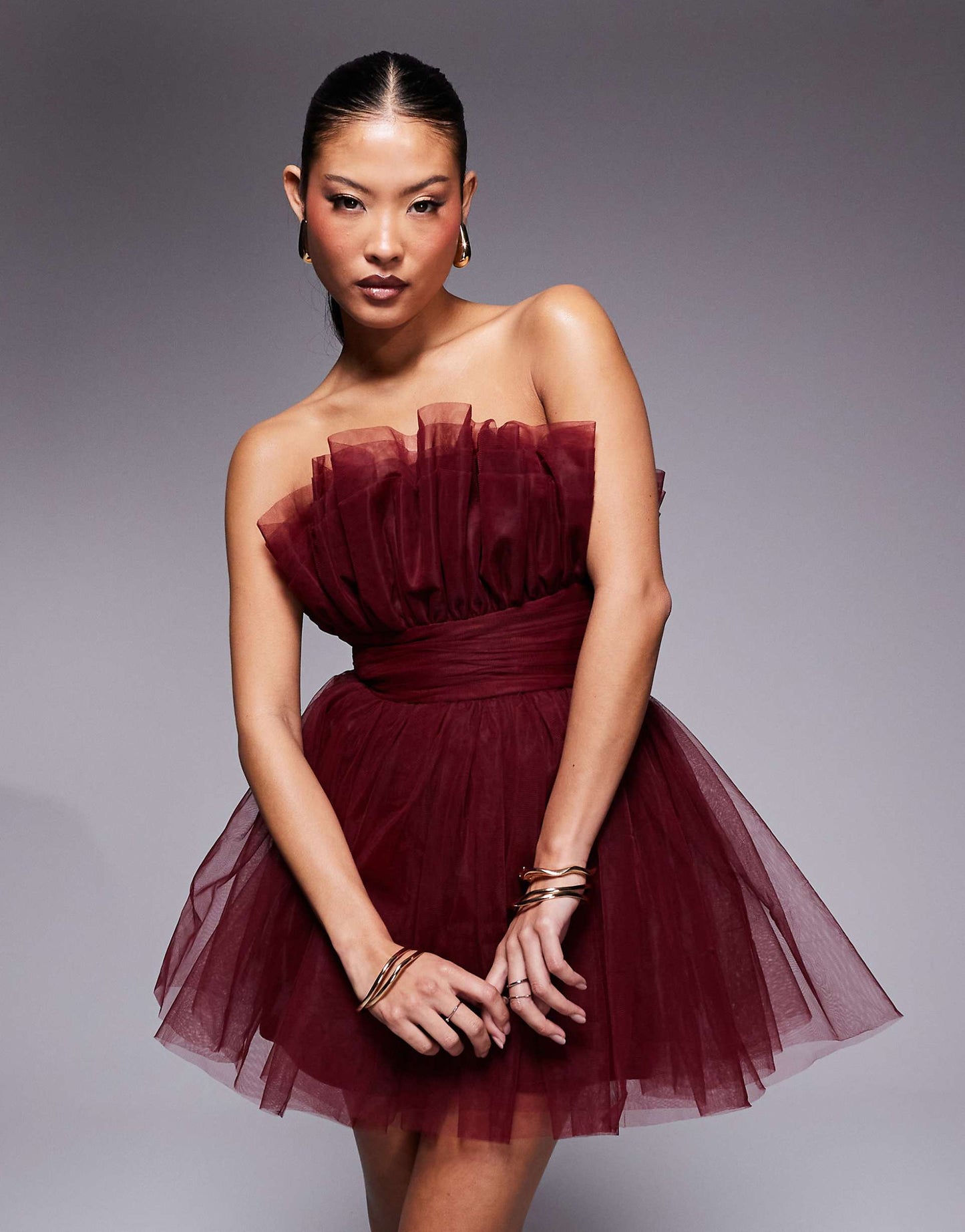 Petite Structured Bandeau Tulle Mini Dress