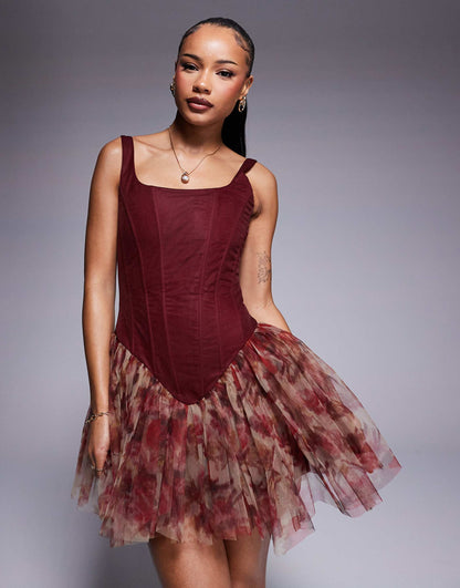 Petite Drop Hem Corset Mini Dress
