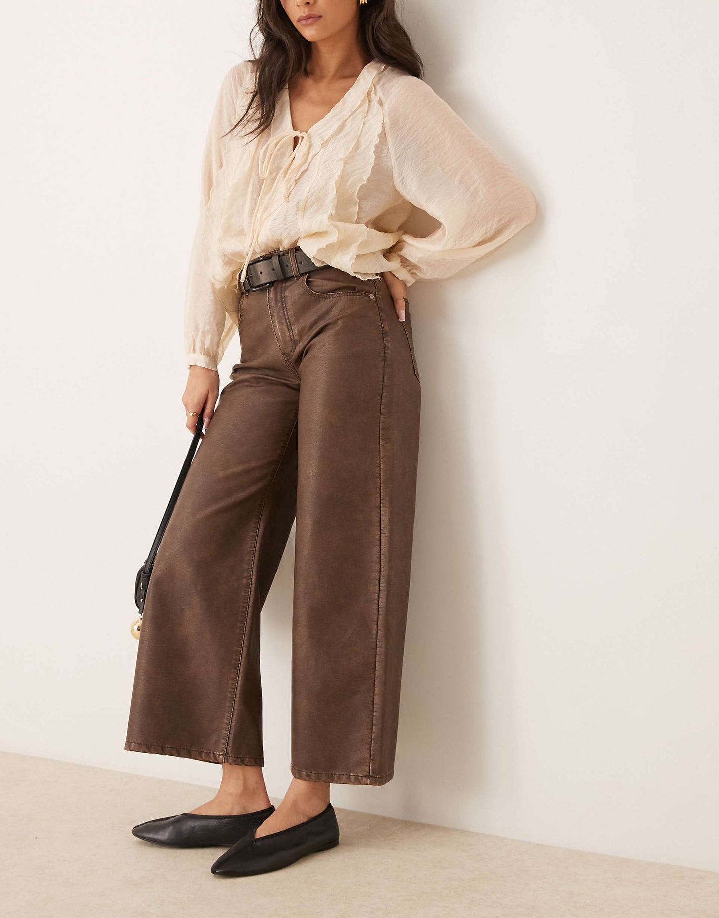 Misha Faux Leather Wide Leg Trousers