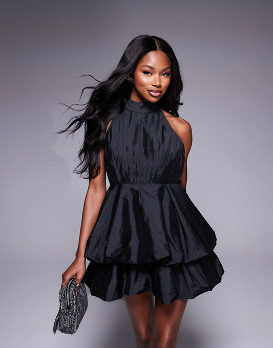 Double Bubble Hem Taffeta Mini Dress