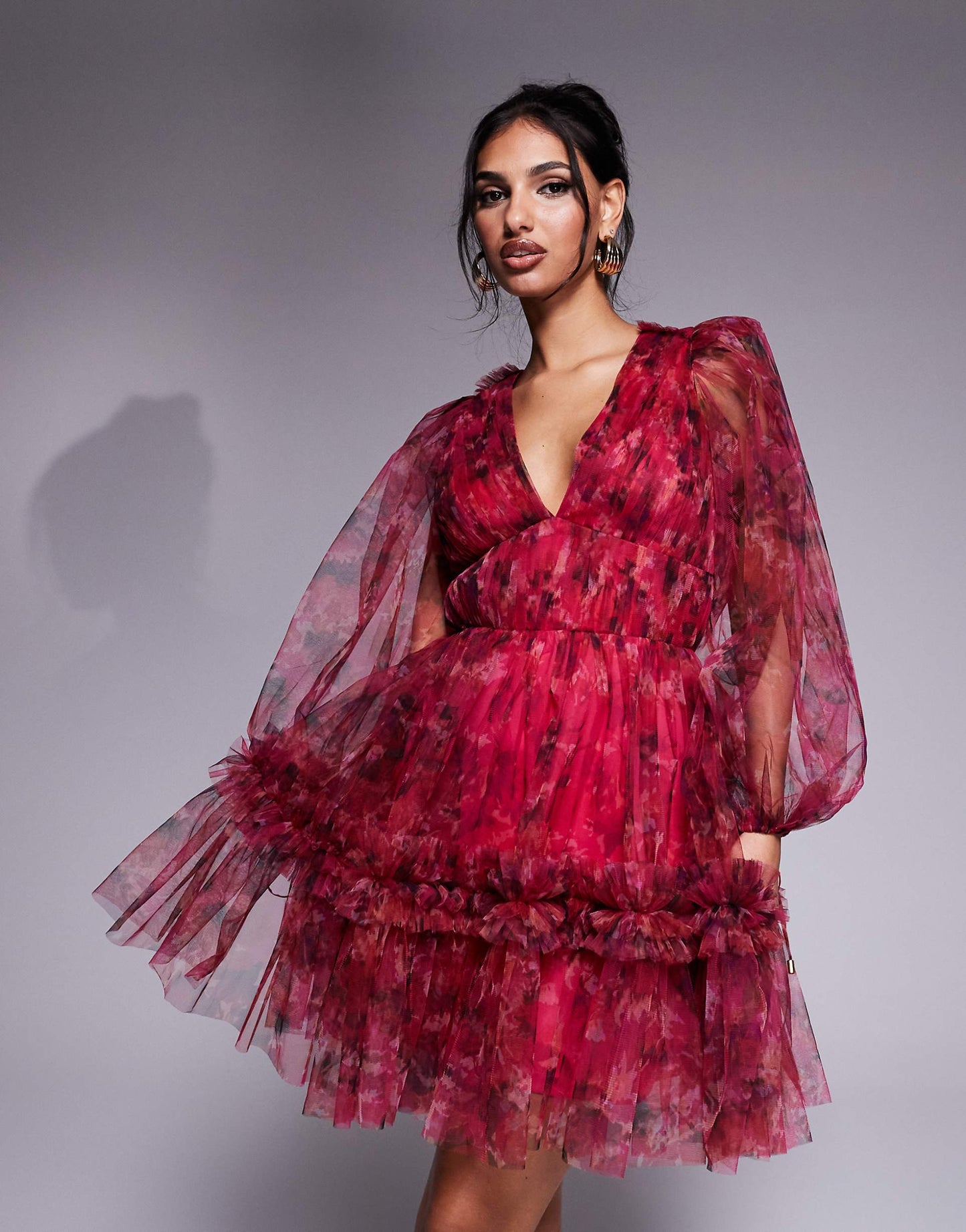 Balloon Sleeve Organza Mini Dress