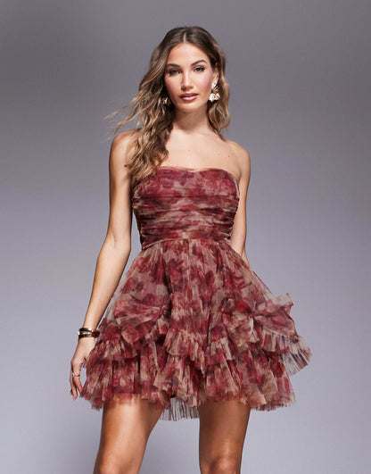 Corset Overlay Tulle Bow Mini Dress