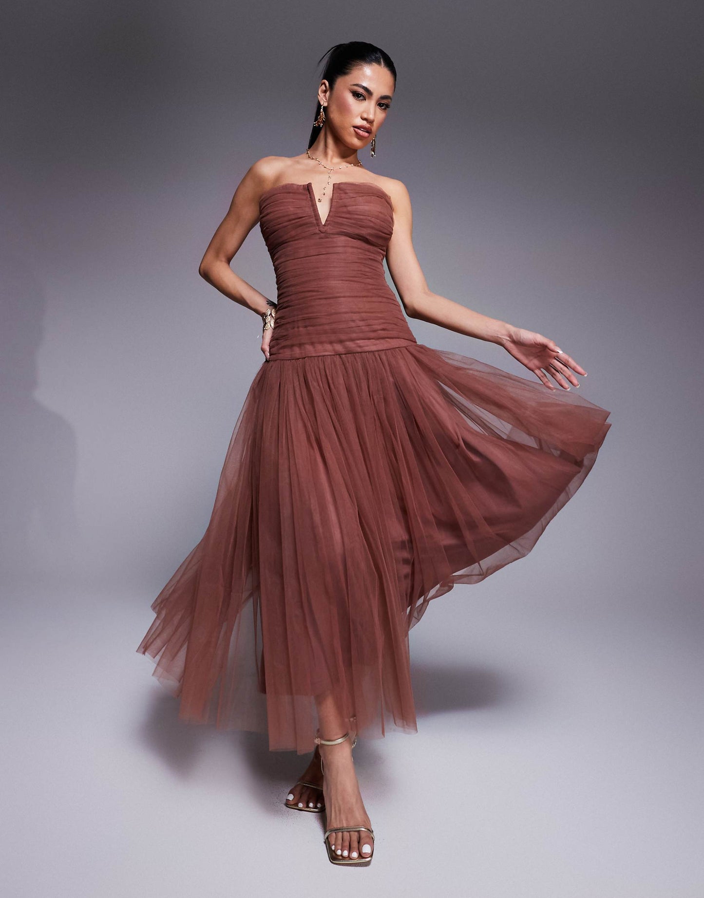 Drop Hem Tulle Maxi Dress