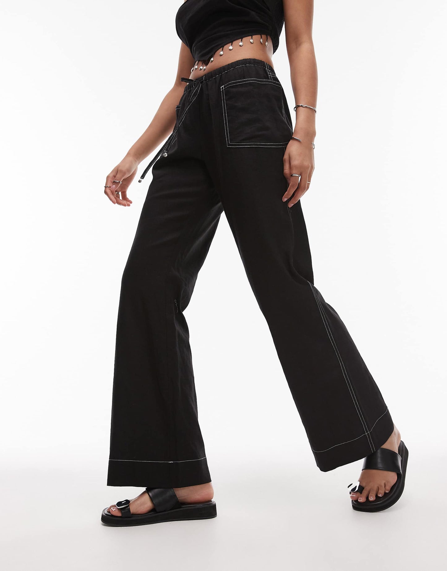 Drawstring Wide Leg Linen Trousers