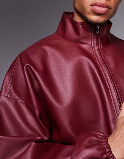 Faux Leather Track Jacket