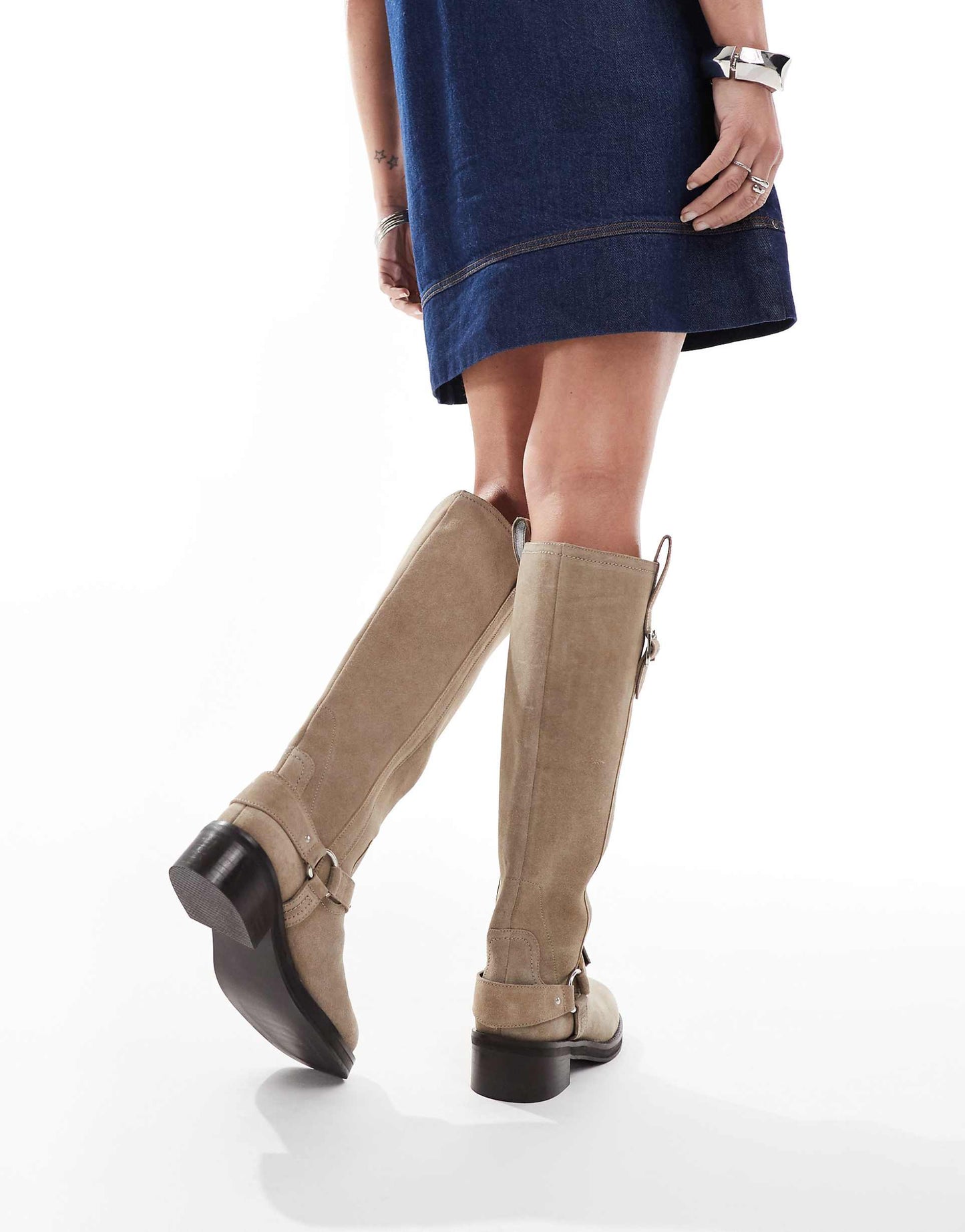 Cora Suede Harness Biker Knee Boots