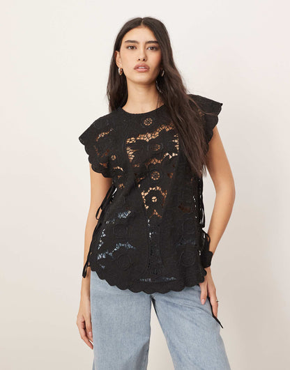 Cotton Cutwork Embroidered Top With Tie Side