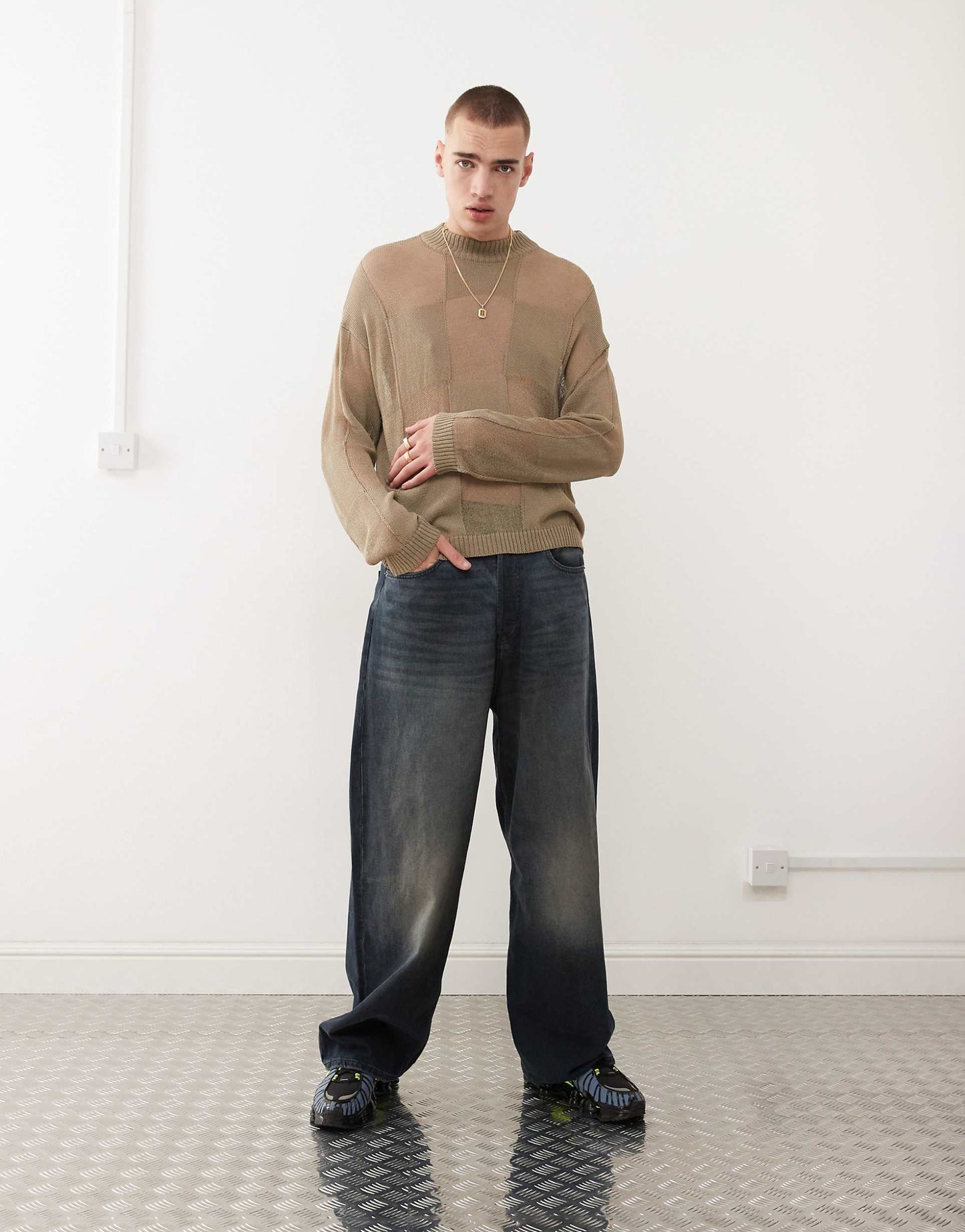 Unisex Oversized Checkerboard Knitted Jumper