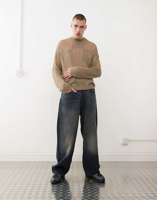 Unisex Oversized Checkerboard Knitted Jumper