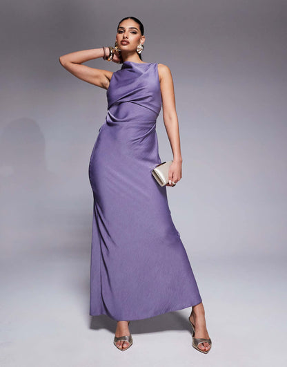 Drape Bodice Maxi Dress With Cowl Back Detail