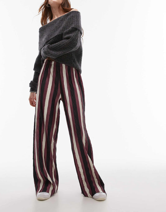 Stripe Plisse Wide Leg Trouser