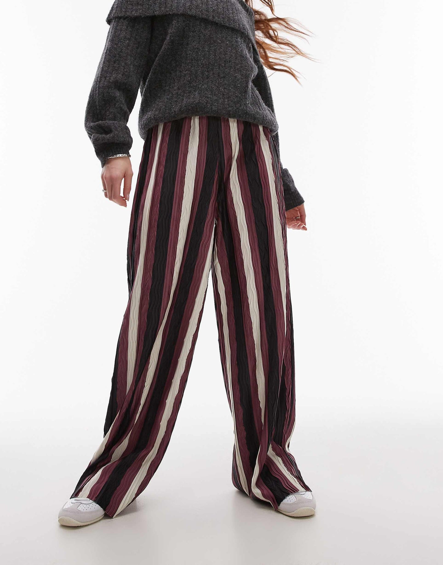 Stripe Plisse Wide Leg Trouser