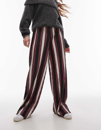 Stripe Plisse Wide Leg Trouser