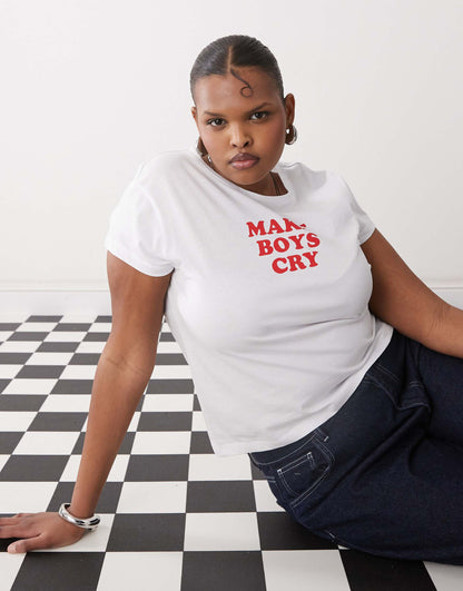 Curve Baby Tee With Boys Cry Print