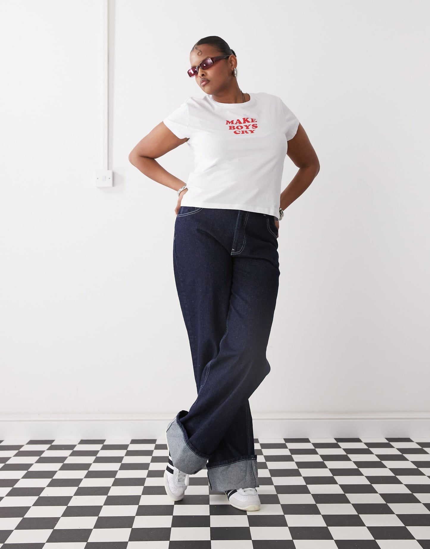Curve Baby Tee With Boys Cry Print